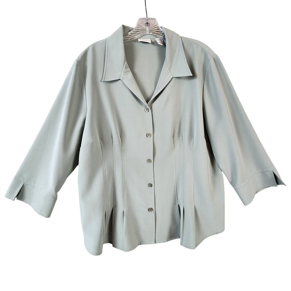 Covington Buttoned Blouse Long Sleeve Top Women XL Silky Lightweight Sage Green
